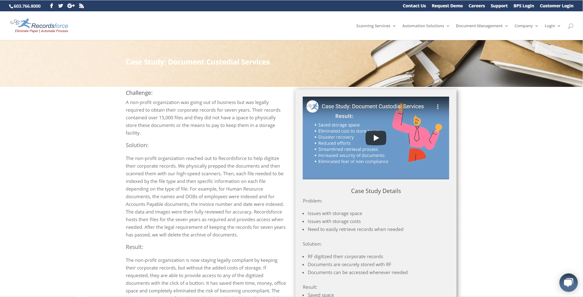 screenshot of document custodial services case study